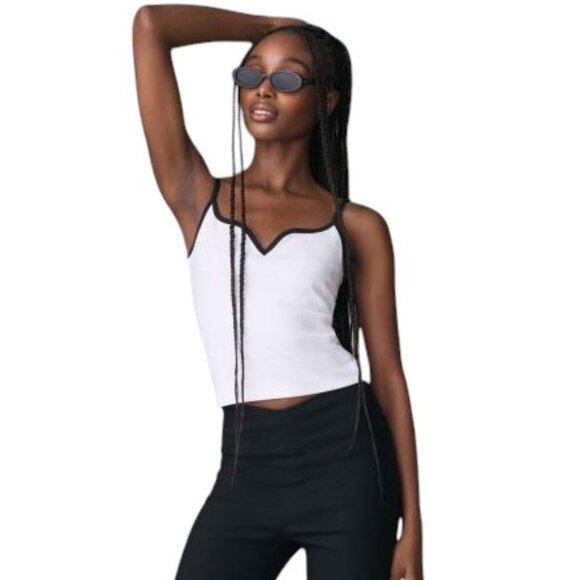 Anthropologie Maeve Contrast Piped Tank Top Size XL White Black V-Neck NWT - Picture 2 of 7